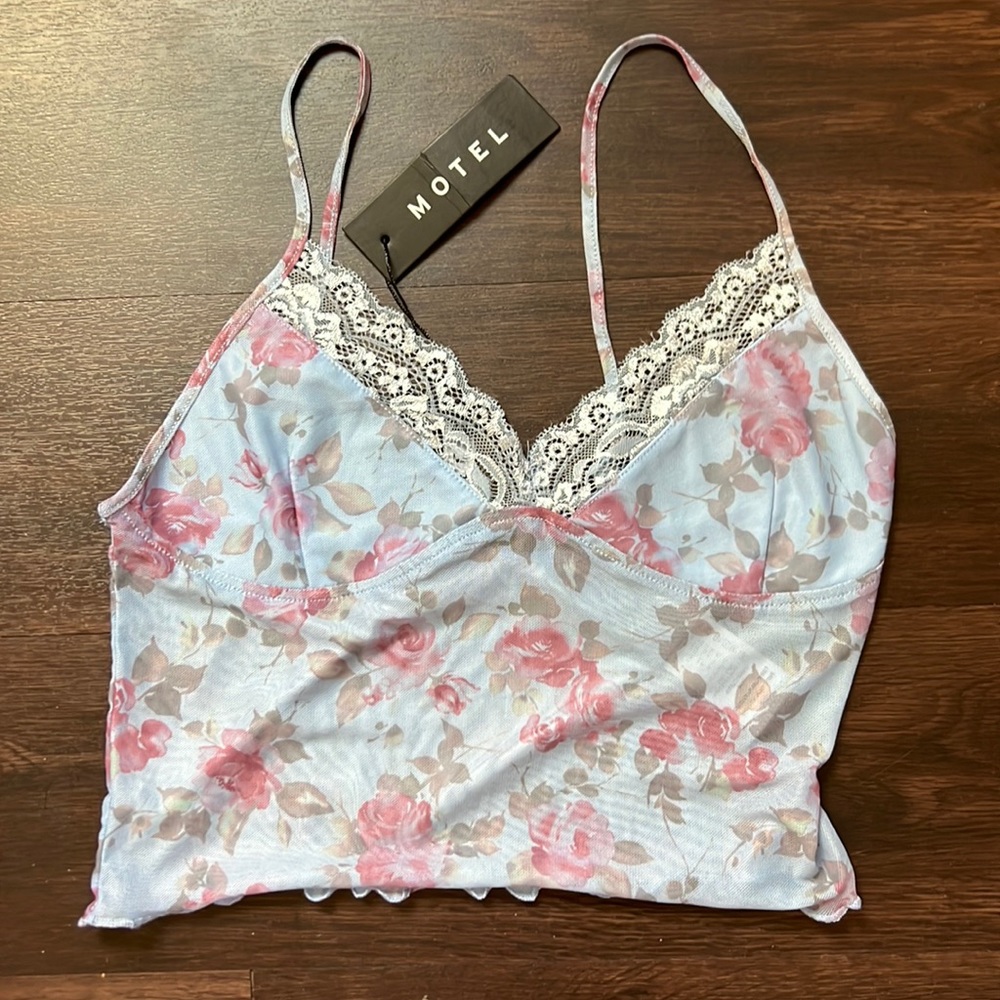 pink and blue rose Motel Rocks laced spaghetti top
